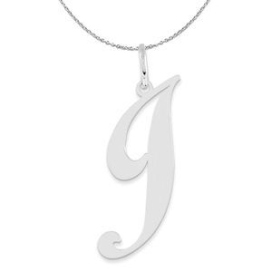 Silver, Ella Collection, LG Fancy Script Initial J Necklace - 20 In